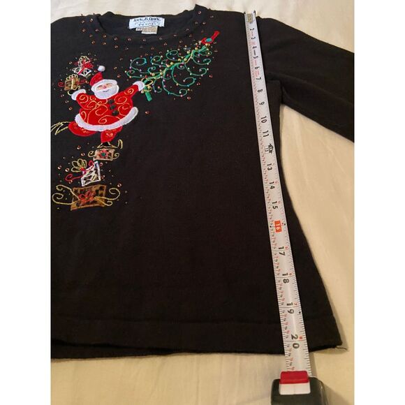 Vtg Jack B Quick Santa Christ Tree‎ Embroider Embellish Blk LP Knit Top  Sweater - Picture 8 of 10